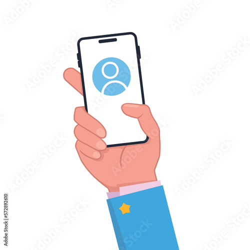 Login form on smartphone screen. Hand holding mobile phone with log in app. User authorization, sign in to account, authentication page. Login and password form page. Secure login and password 10 eps.
