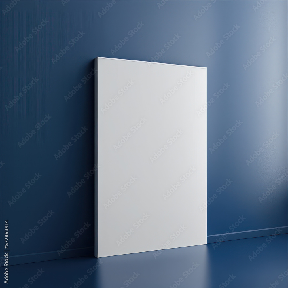 Wall poster mockup small, deep blue rectangle, with a glossy texture and straight edges. AI generation. Wall poster mockup small, deep blue rectangle, with a glossy texture and straight edges. AI generation.