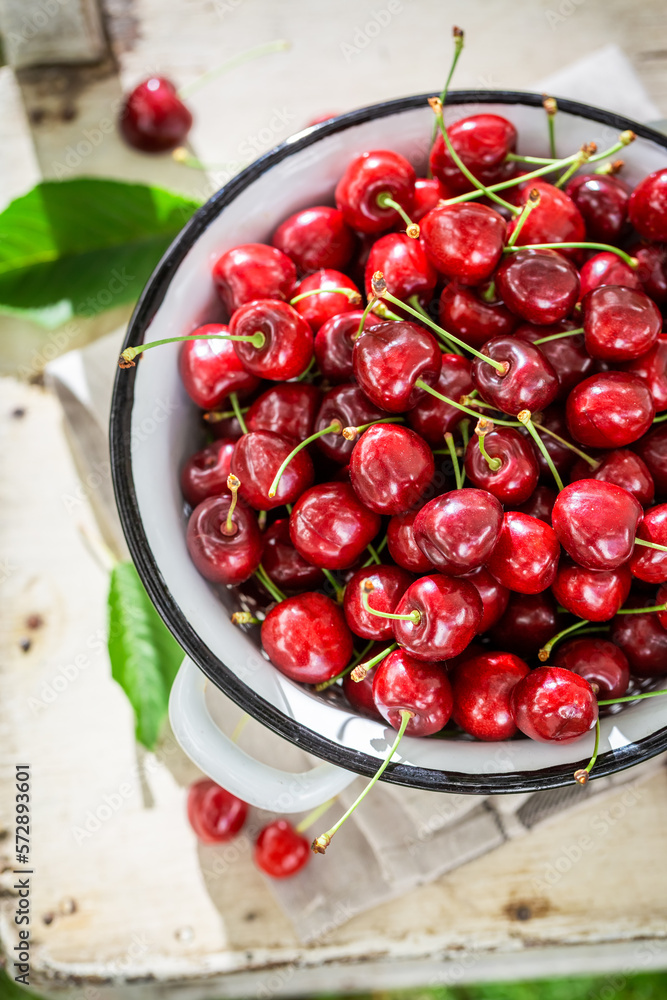 Ripe and juicy sweet cherries in summer garden. Ripe and juicy sweet cherries in summer garden.
