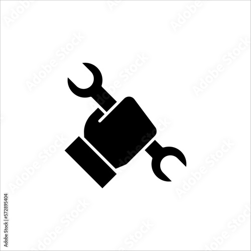 Hand holding wrench icon. Combination spanner. repair symbol. Vector illustration on white background