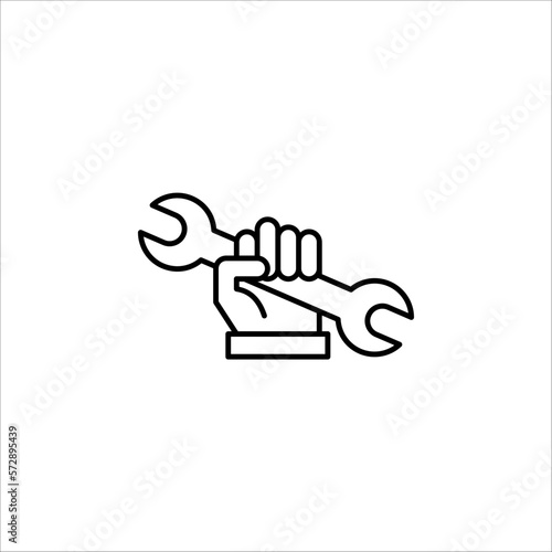 Hand holding wrench icon. Combination spanner. repair symbol. Vector illustration on white background