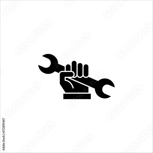 Hand holding wrench icon. Combination spanner. repair symbol. Vector illustration on white background