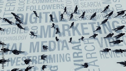 Social Media Words And Human Silhouettes 3D Video Animation