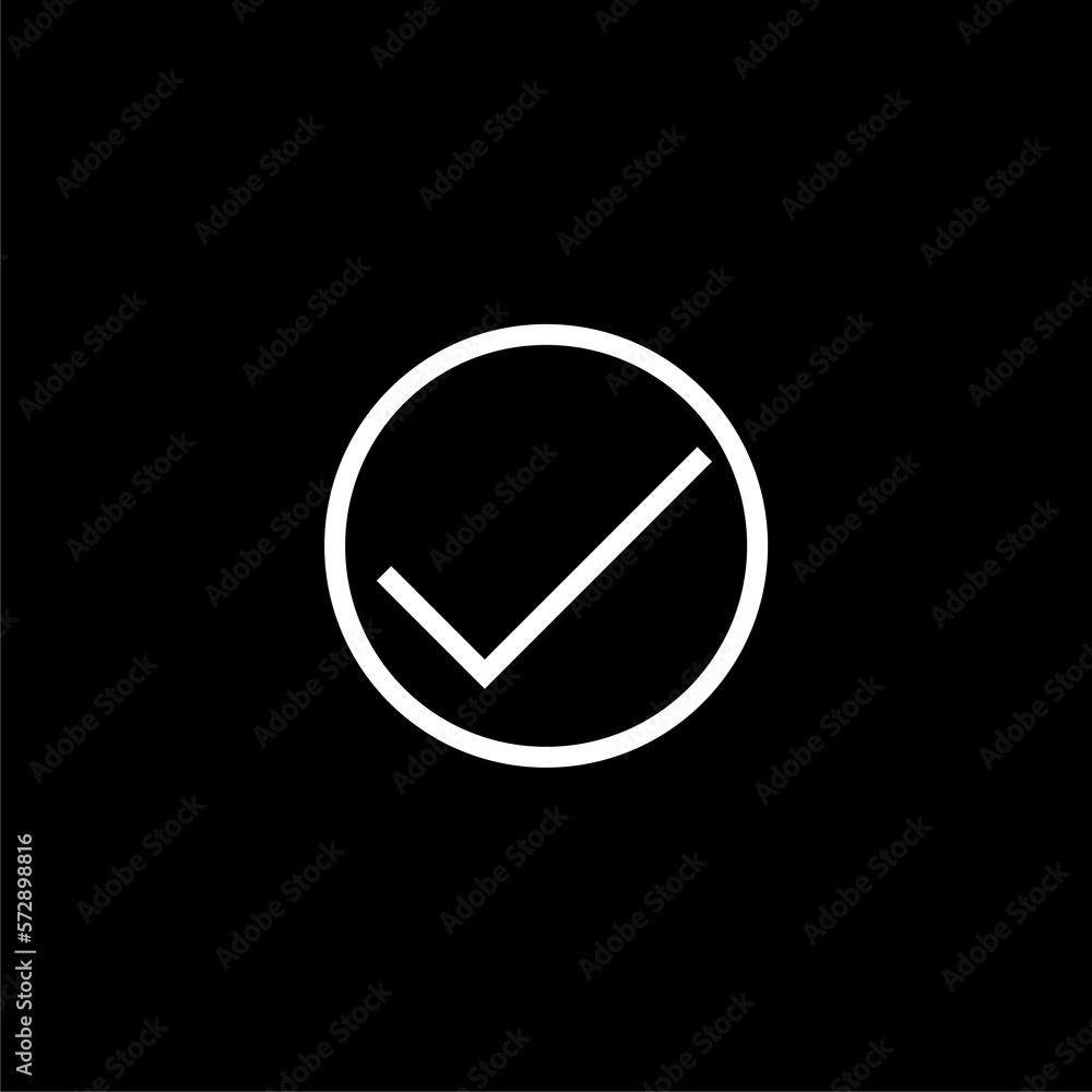Check mark icon line isolated on black background Check mark icon line isolated on black background