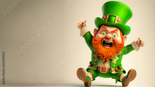 3D Render of Funny Leprechaun Man Character Showing Thumb Ups And Copy Space. St. Patrick's Day Concept.