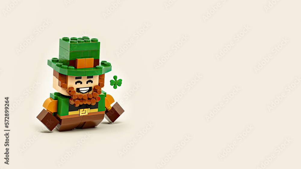 3D Render of Leprechaun Man Made By Building Blocks On Gray Background And Copy Space. St. Patrick's Day Concept.