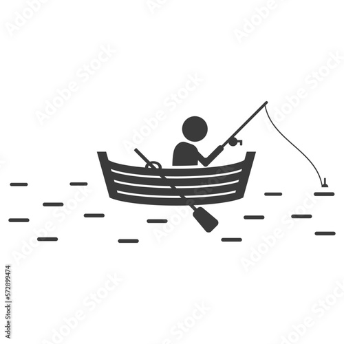 Fisherman on a boat glyph icon isolated on white background.Vector illustration.