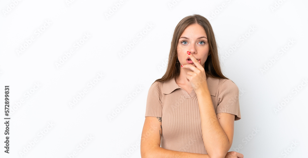 Young Lithuanian woman isolated on white background surprised and shocked while looking right Young Lithuanian woman isolated on white background surprised and shocked while looking right
