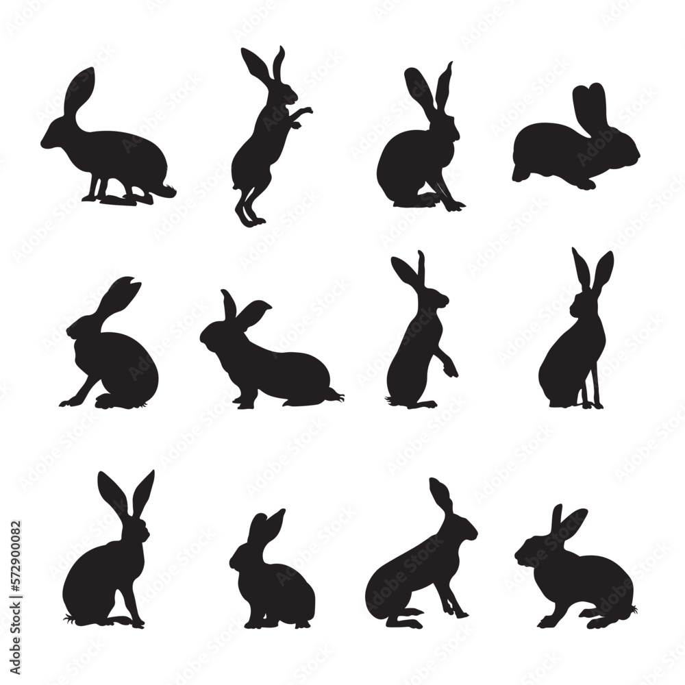Obraz premium Set rabbit silhouette vector illustration.
