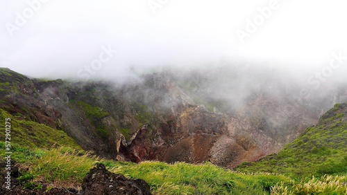 濃い霧がかかった伊豆大島三原山の噴火口 photo