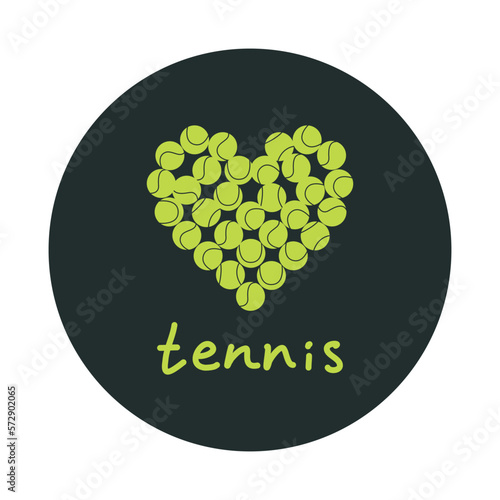 Flat vector illustration. Hand drawn tennis balls in heart shape. Love tennis