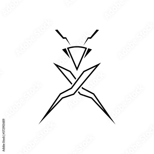 illustration of a mantis insect shaped like a lightning or thunderbolt