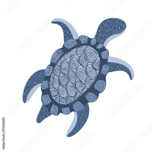 Hand drawn cute turtle. Marine dweller. Concept of sea and ocean life. Vector illustration
