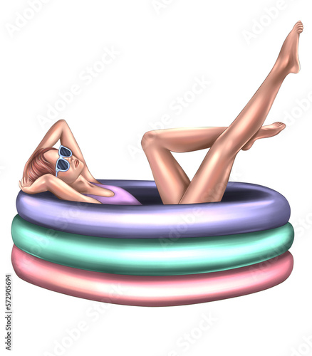 A girl in an inflatable pool