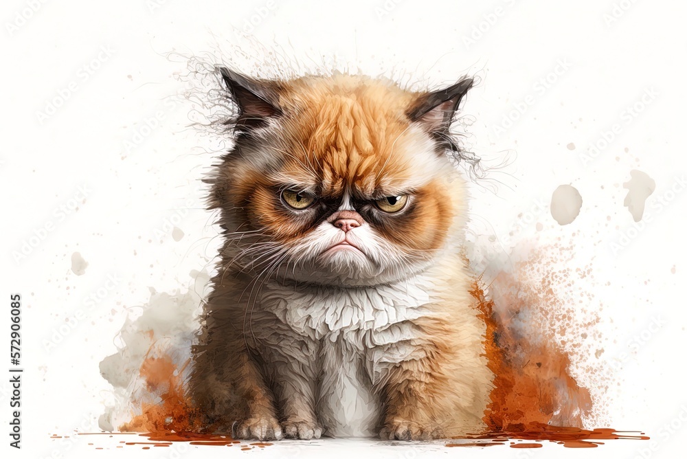 Grumpy Cat in Orange on a White Background. Generative AI Stock  Illustration | Adobe Stock