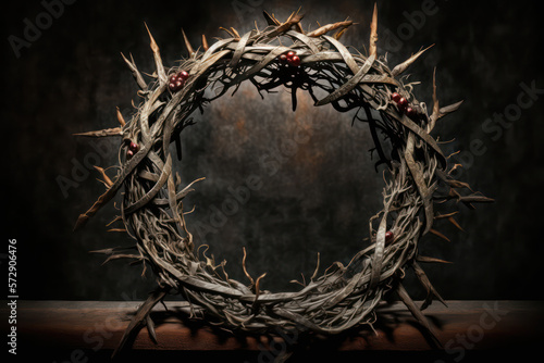 Generative AI illustration of powerful religious Easter concept image of Crown of Thorns in desert arid background landscape