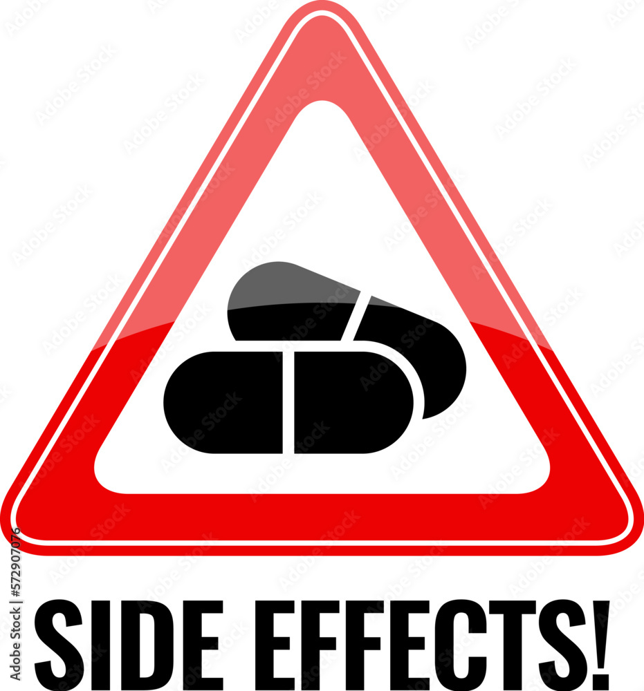 Medicine warning sign, beware of drugs side effects Stock Vector