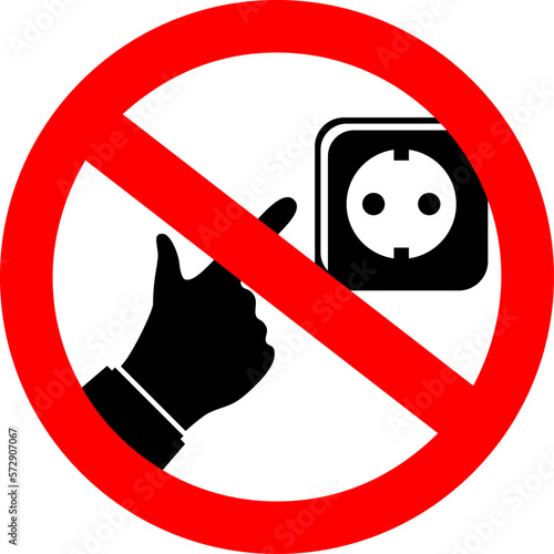 Electric shock hazard sign, do not put your fingers into socket