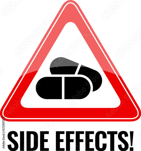 Medicine warning sign, beware of drugs side effects