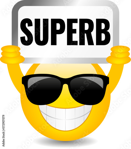 Fotografija Happy emoji with Superb sign, vector cartoon