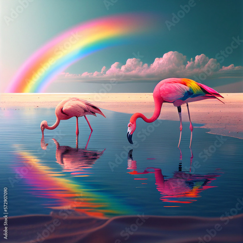 rainbow with flamingo