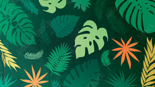 Flat Lush Tropical Leaves Background