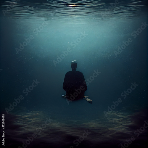 businessman meditating in the water