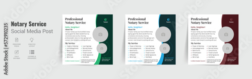 Notary public marketing social media post template, Notary service signing agent web banner design layout