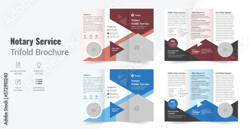 Notary service trifold brochure template, Notary public marketing and signing agent brochure cover template