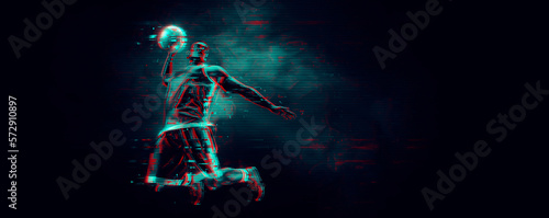 Abstract silhouette of a NBA basketball player man in action isolated black background. © Yevheniia