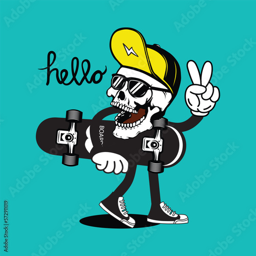 Vector illustration skater skull character. Vector graphic for apparel prints, posters and other uses.