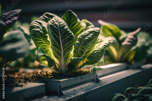 Fresh vegetable hydroponic system. Illustration AI Generative photo