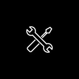 Spanner, hammer and screwdriver line icon  isolated on black background.
