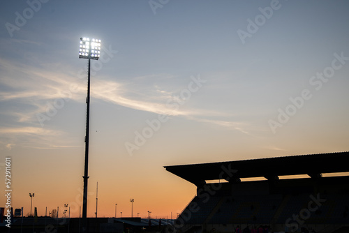 Football stadium at sunset
