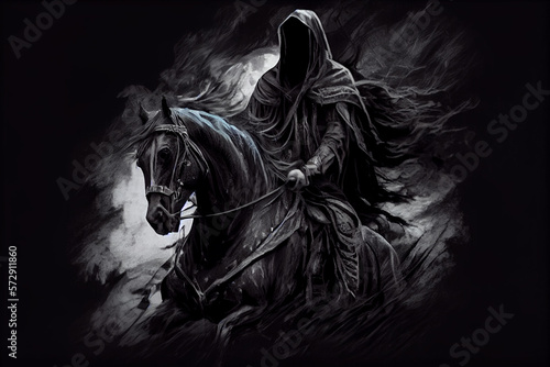 scary dark knight on the black horse character design concept created by generative ai