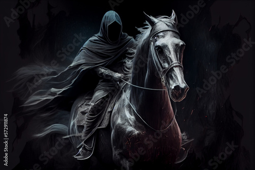 scary dark knight on the black horse character design concept created by generative ai