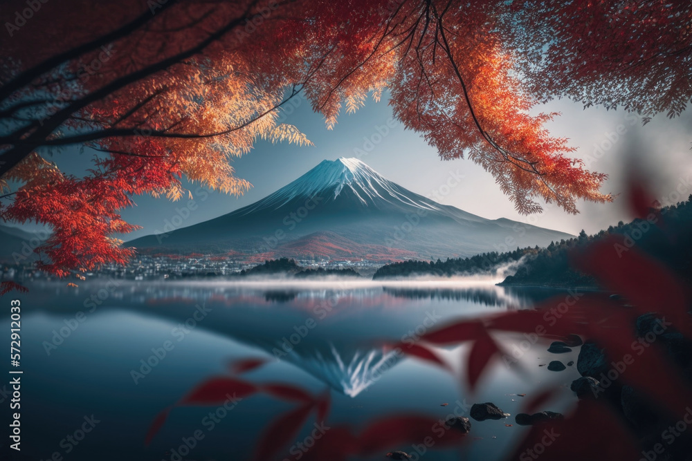 Autumn Natural Mountain Background. Illustration AI Generative