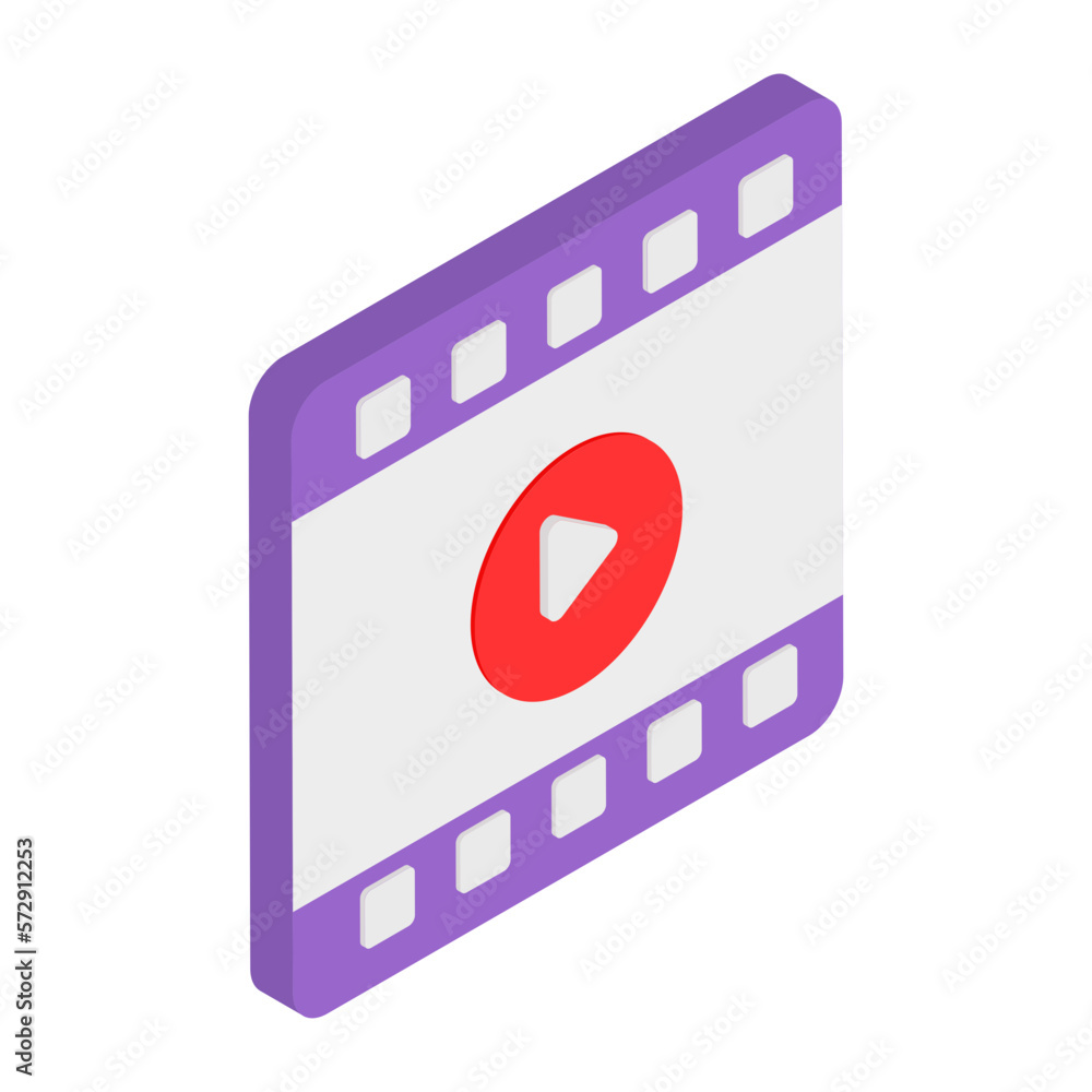 Play Script isometric Concept, Film strip with play button Vector Color Icon Design, Video blogger Symbol, vlogger or videography equipment Sign, motion pictures and film maker Stock illustration
