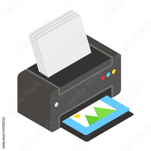 Digital Color Printer isometric Concept, Print coming out of device Vector Icon Design, Video blogger Symbol, vlogger or videography equipment Sign, motion pictures and film maker Stock illustration