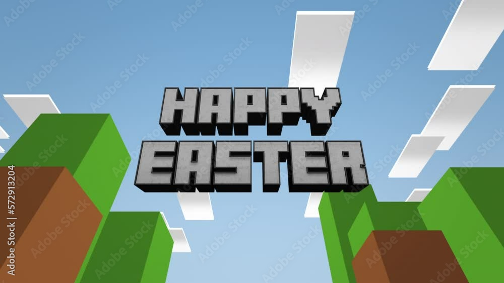 Retro Happy Easter text on game pattern, motion abstract holidays, business and corporate style background