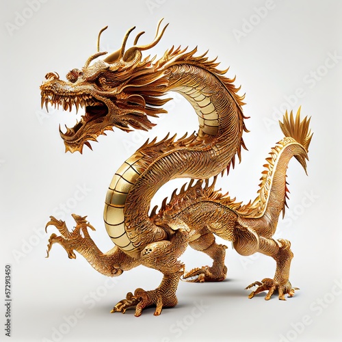Golden dragon isolated on white background. Generative AI © LAYHONG