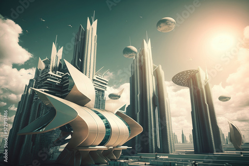 Futuristic City Concept. Illustration AI Generative