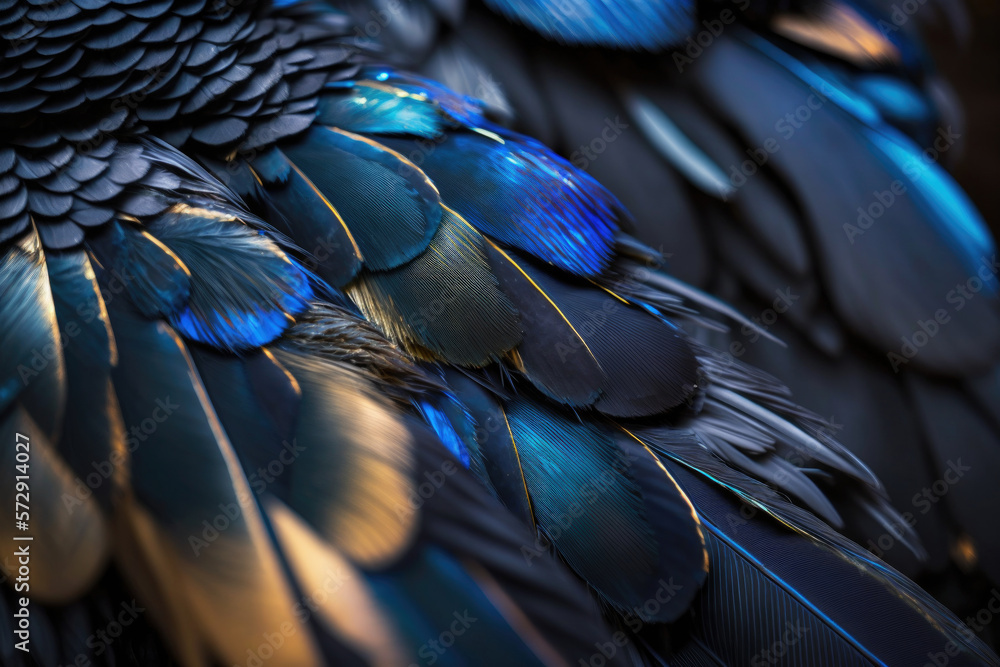 Fototapeta premium Blue jay feathers background. Illustration AI Generative