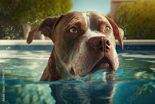 Cute dog in swimming pool. Illustration AI Generative