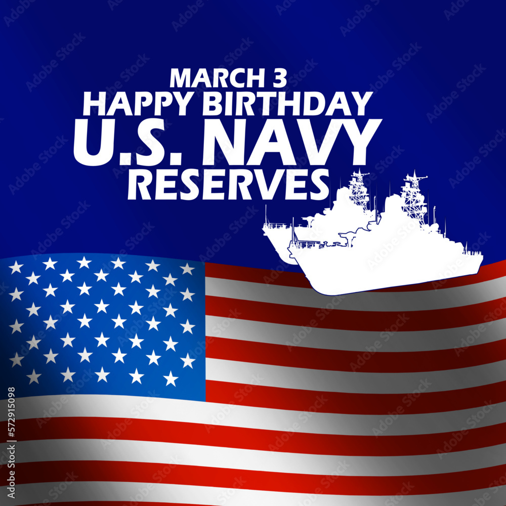 Naval ship icon with American flag and bold text on dark blue