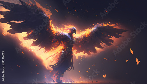 beautiful epic phoenix on fire, cinematic light, generative ai photo