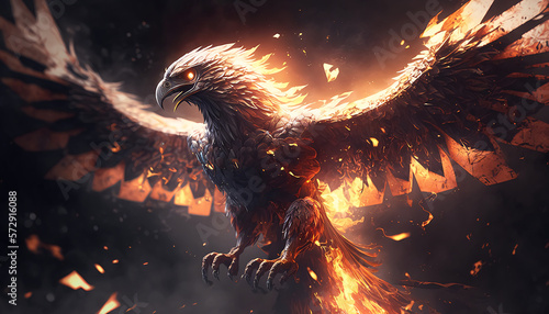 beautiful epic phoenix on fire, cinematic light, generative ai