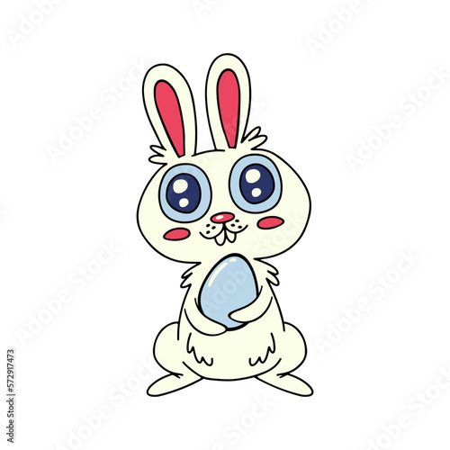 Cute easter bunny holding easter egg isolated on a white background. Vector cartoon illustration.