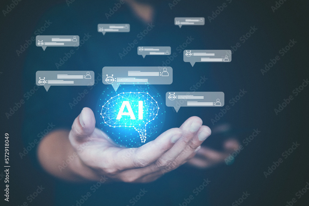 Businessman using chatbot in smartphone intelligence Ai, AI Artificial Intelligence people using technology and AI application AI chat and control technology. Businessman using chatbot in smartphone intelligence Ai, AI Artificial Intelligence people using technology and AI application AI chat and control technology.