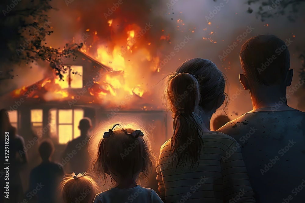 Heartbreaking image of a family helplessly watching their home burn ...